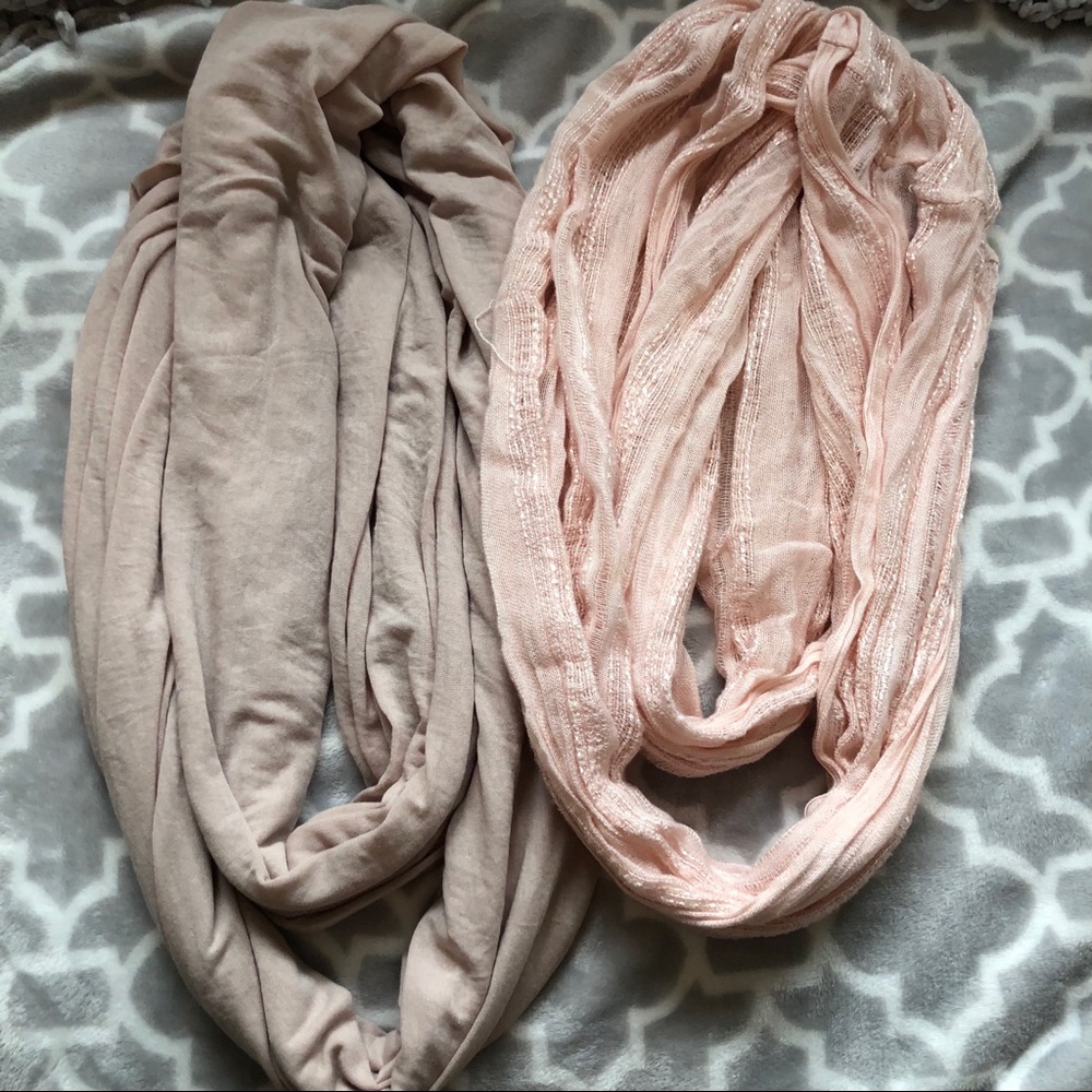Beige and Pink Infinity Scarf Bundle